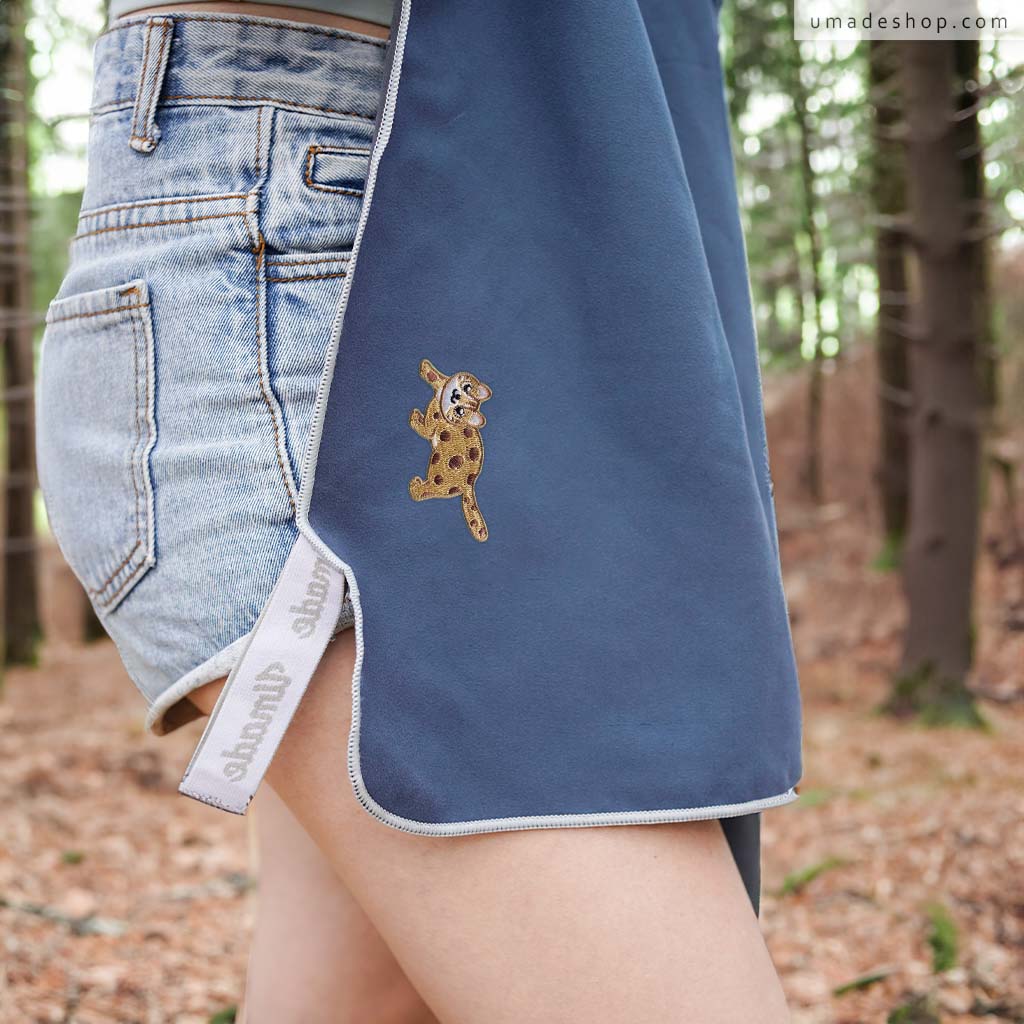 Umade-萬用快乾巾/旅行浴巾/海灘巾-淺山石虎-精緻刺繡設計,完美展現台灣師傅的傳統精湛手藝