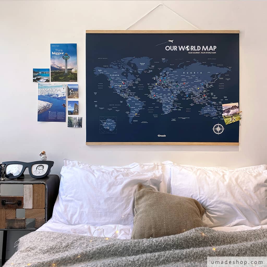 喵小姐-團購優惠|世界地圖World Map-海軍藍 (實木框海報系列)