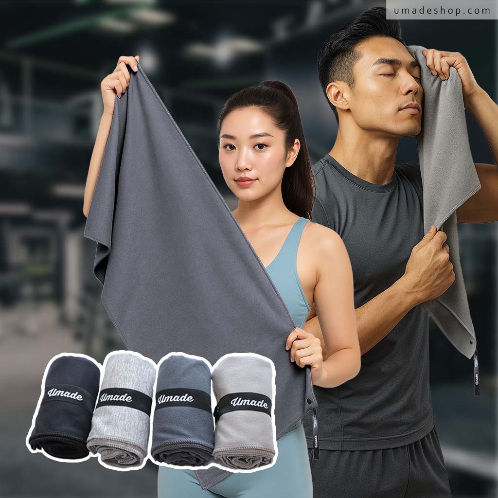 umade-萬用運動毛巾/萬用快乾巾/旅行毛巾,男性以毛巾擦拭臉部,搭配四色毛巾組