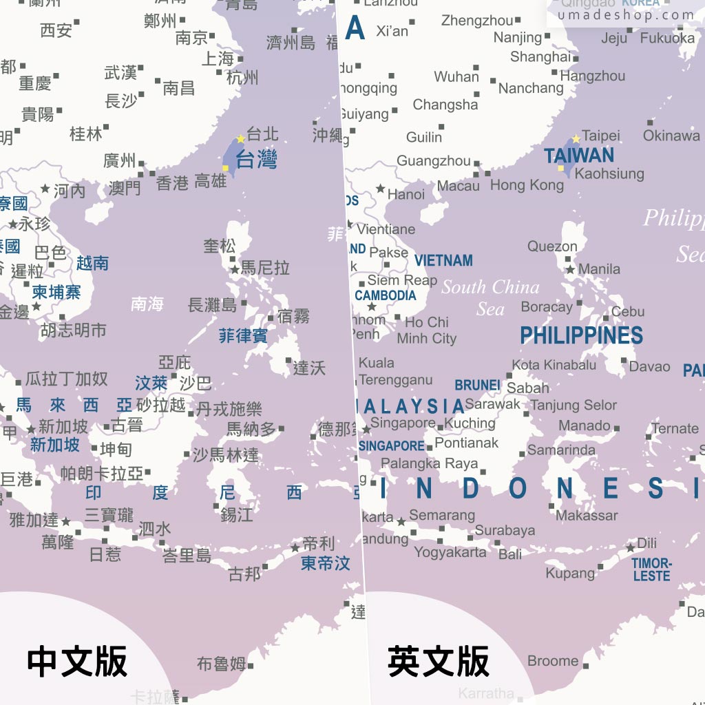 UMap。世界地圖World Map-輕柔粉 Rose Quartz & Serenity (實木框海報系列)