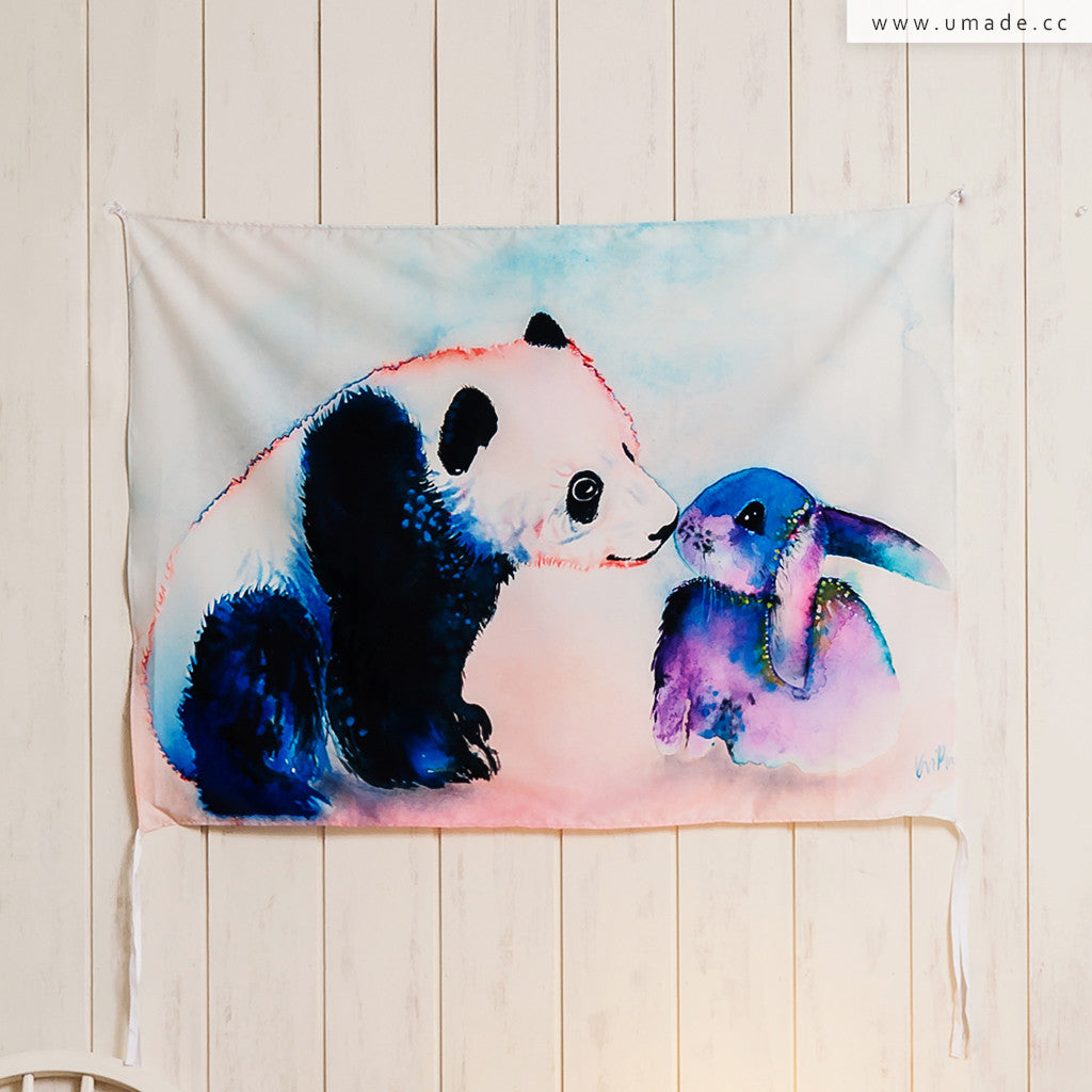 【藝術壁幔Wall Tapestry】 Panda & Bunny Love