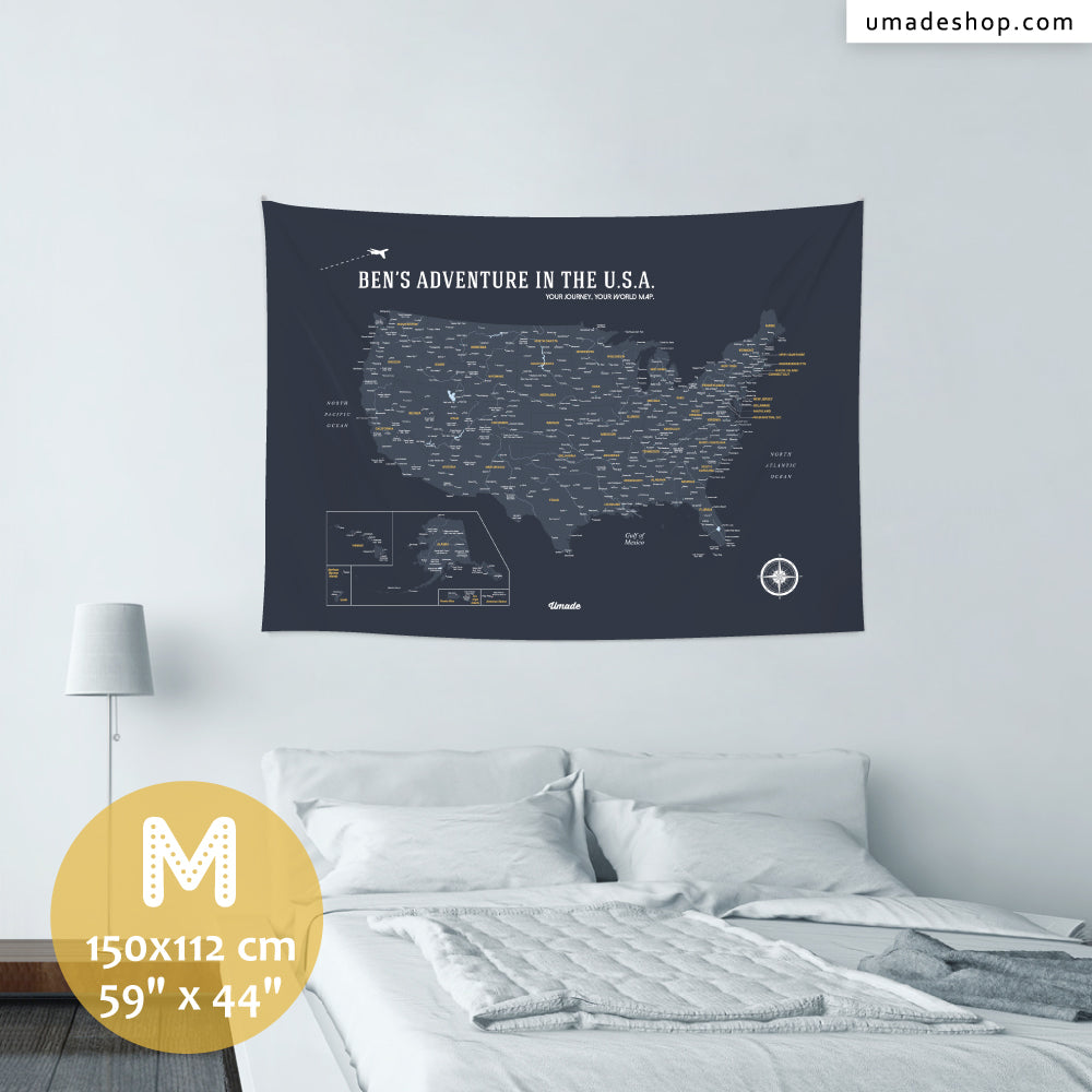 umade-umap-訂製美國地圖(壁幔/布)-太空灰色-地圖尺寸寸模擬示意圖-M號,百搭不膩的佈置