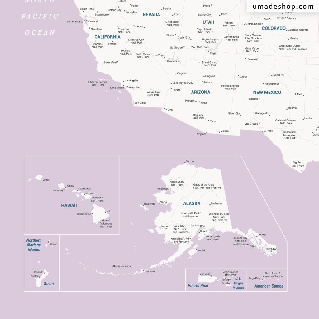 umade-umap-訂製美國地圖(壁幔/布)-輕柔粉色-美國景點和名勝古蹟地點通通有，喜愛美國旅遊的你千萬不能錯過