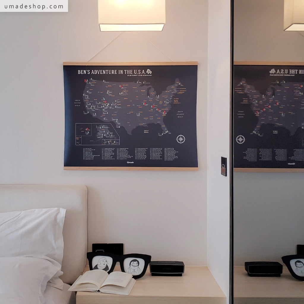 umade-umap-美國國家公園插旗訂製地圖(實木框海報系列)-太空灰色-牆面佈置idea,牆面裝飾