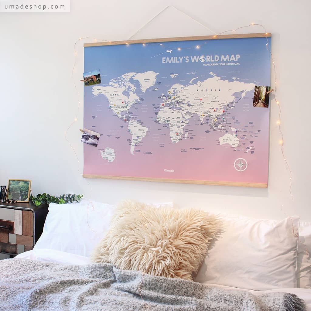 UMap。世界地圖World Map-輕柔粉 Rose Quartz & Serenity (實木框海報系列)
