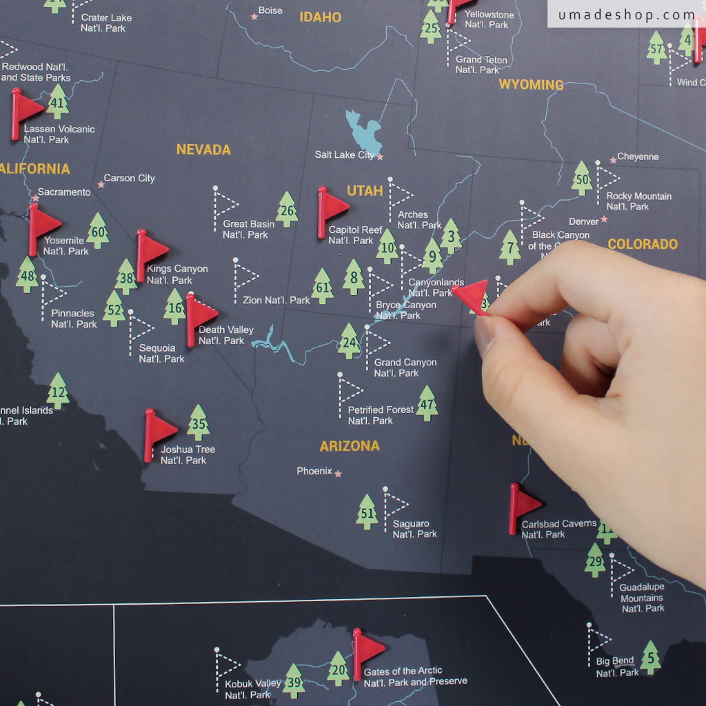 umade-umap-美國國家公園插旗訂製地圖(實木框海報系列)-太空灰色-想去哪?去過哪裡?通通都可標起來,紀錄你的世界旅行足跡