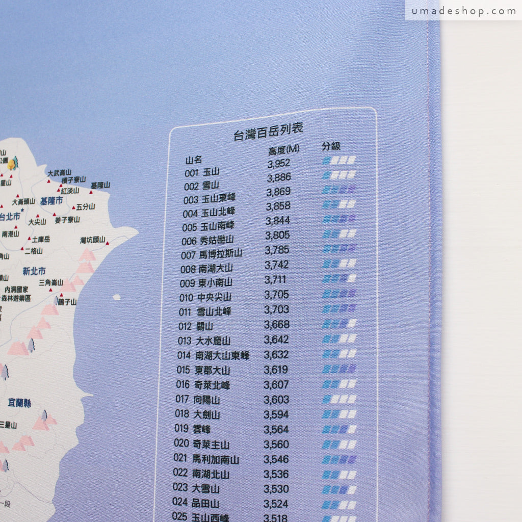 umade-umap-訂製台灣百岳地圖(壁幔/布)-石英粉色-一目了然的百岳列表，制定想達成的未來成就