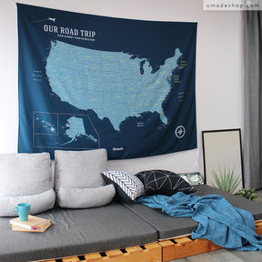 umade-umap-訂製美國地圖(壁幔/布)-隊長藍色-家中牆面佈置設計想法，輕鬆打造舒適的旅行生活空間