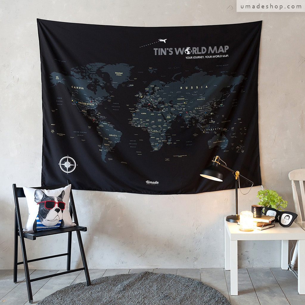 umade-umap-訂製世界地圖(壁幔/布)-星空黑色-想像中的夢幻住宅佈置,溫馨生活小撇步