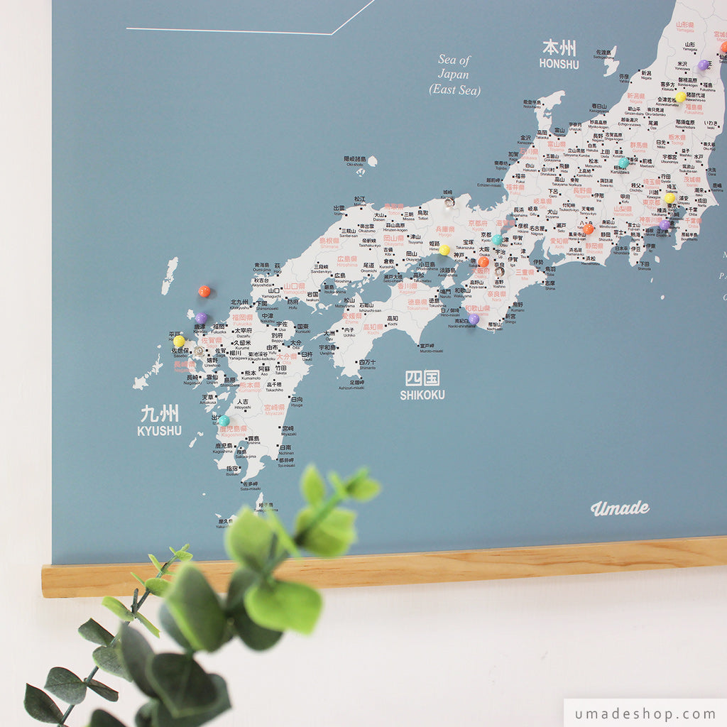 umade-umap-訂製日本地圖(實木框海報)-月白灰色-日本四國松山城、栗林公園旅遊,打造溫馨空間