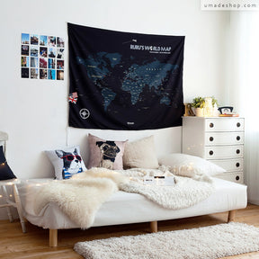 umade-umap-訂製世界地圖(壁幔/布)-星空黑色-沙發床整理裝飾，壁幔掛布牆壁整理方法