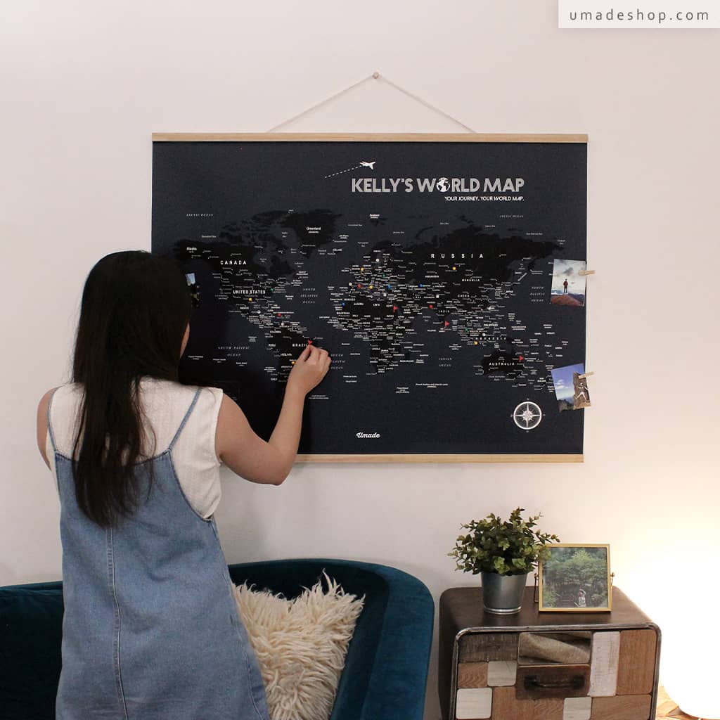 UMap。世界地圖World Map-夜幕黑 Midnight Black (實木框海報系列)