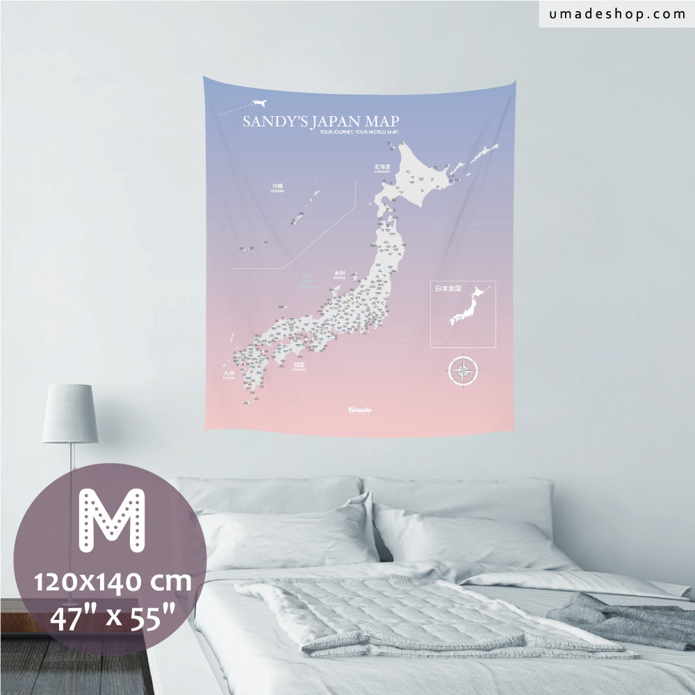 umade-umap-訂製日本地圖(壁幔/布)-櫻花粉色-M中尺寸掛布,日本風女孩臥室裝飾