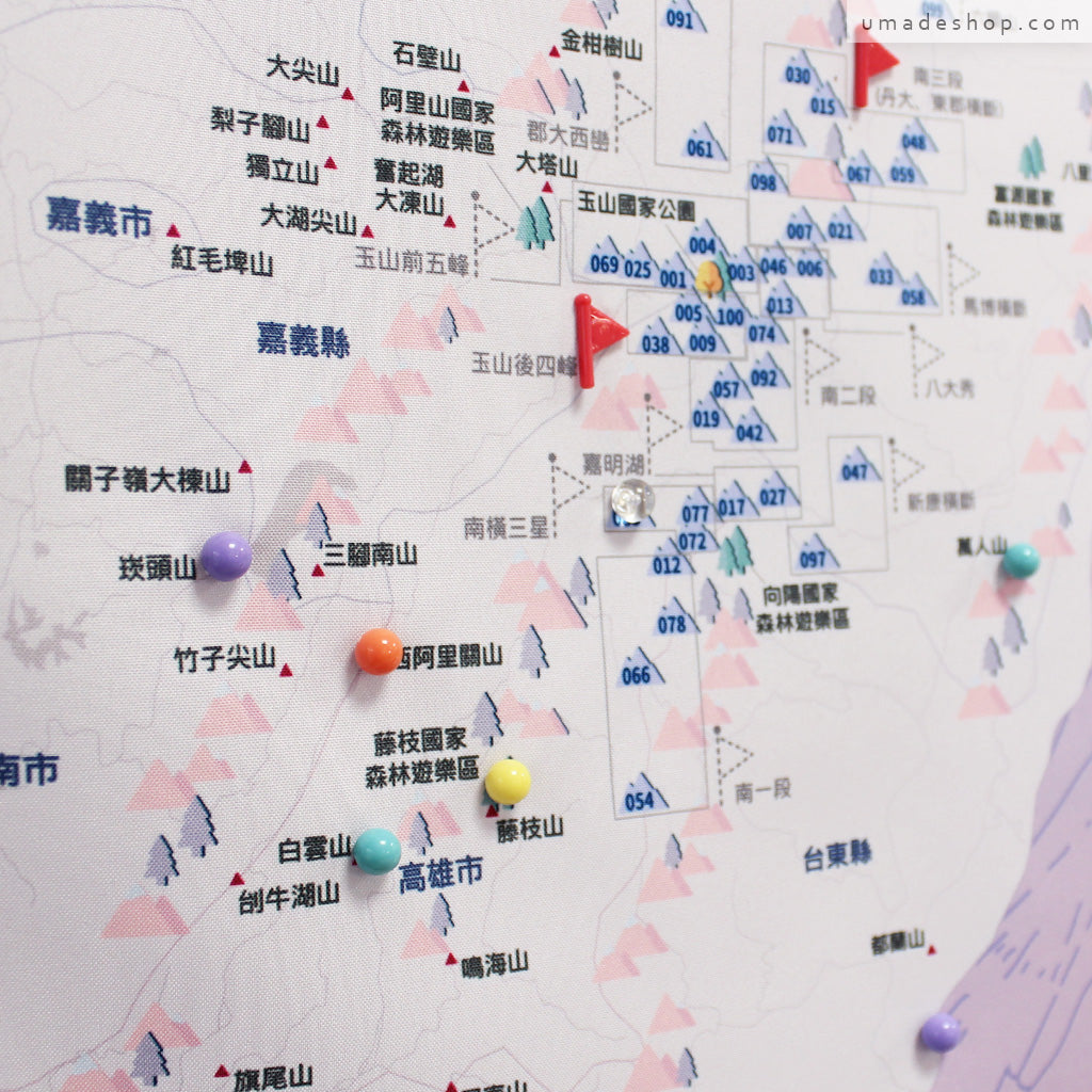 umade-umap-訂製台灣百岳地圖(壁幔/布)-石英粉色-達成所有登山目標與粉紫漸層絕美地圖