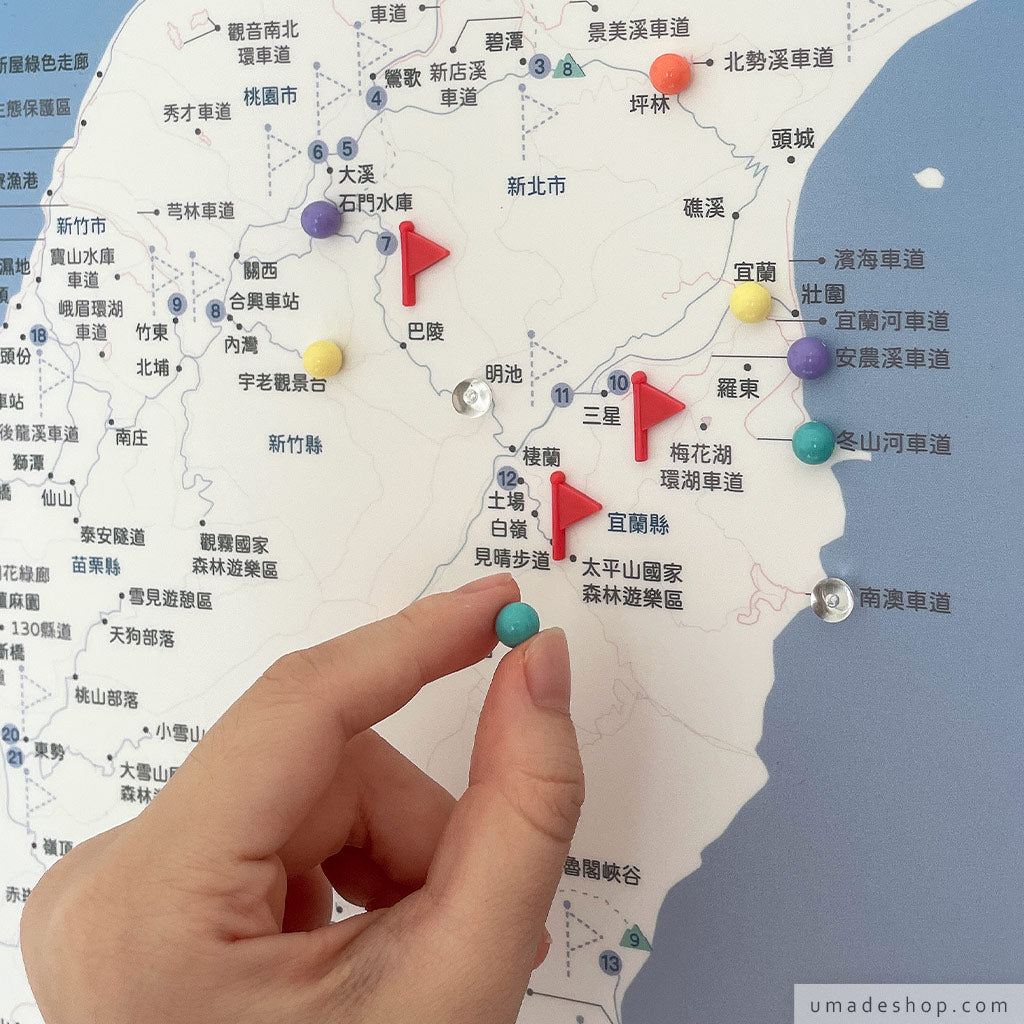 umade-umap-訂製台灣單車地圖(實木框海報)-石英粉色-馬卡龍色系磁鐵地標,旅行控必備