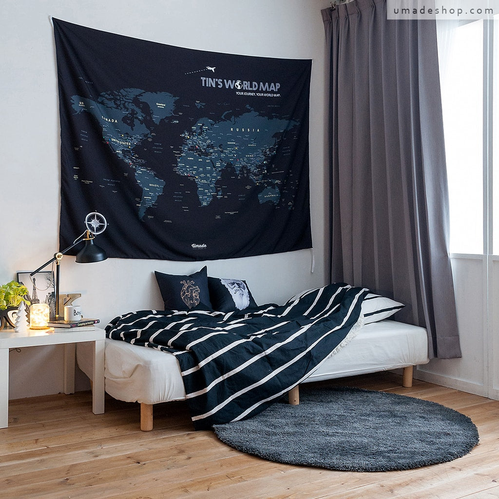 umade-umap-訂製世界地圖(壁幔/布)-星空黑色-買房族的夢幻住宅,裝潢佈置你的家
