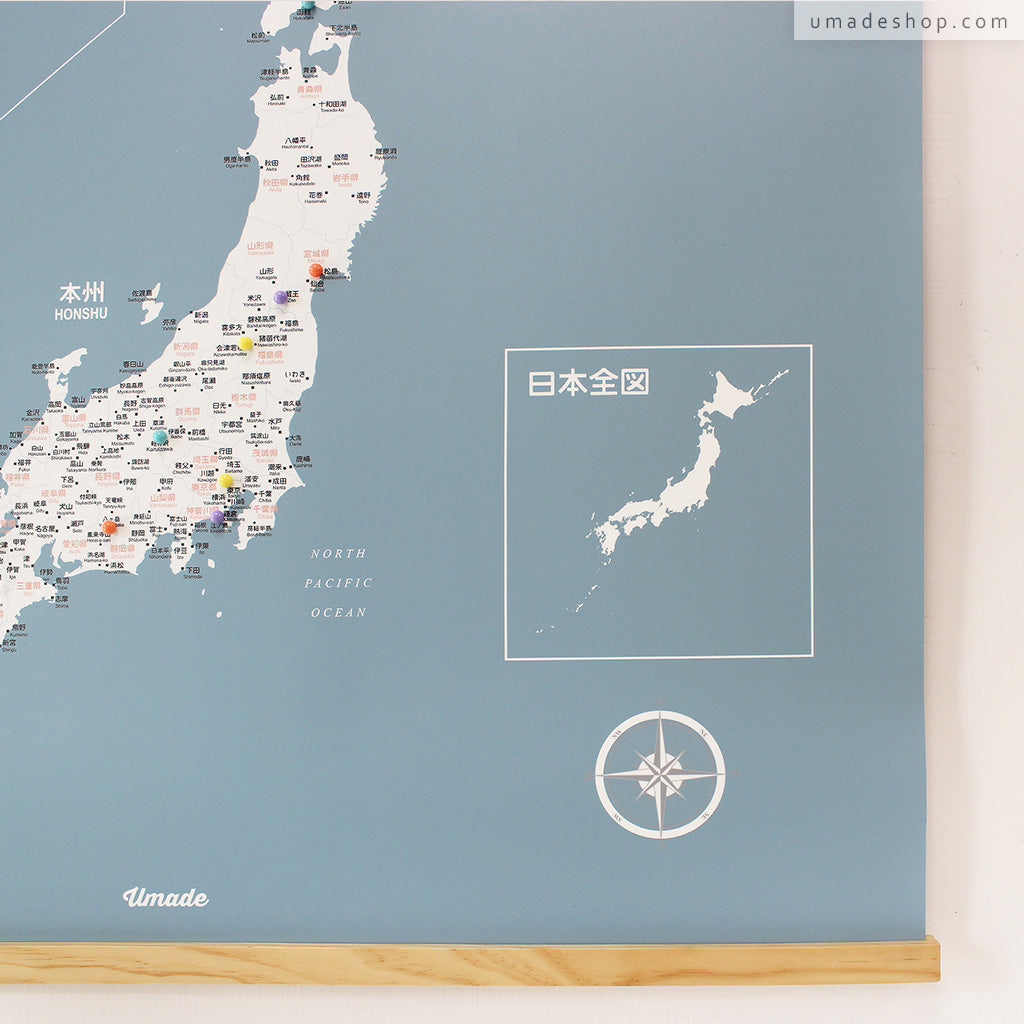 umade-umap-訂製日本地圖(實木框海報)-月白灰色-日本人必備的日本地圖,質感送禮推薦