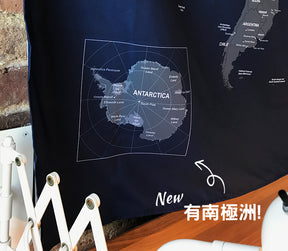 umade-umap-訂製世界地圖(壁幔/布)-海軍藍色-南極洲世界地圖，雪地企鵝南極旅行