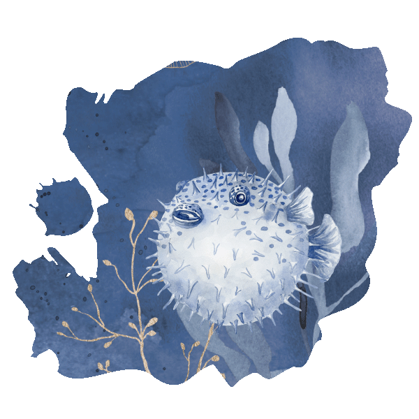 Umade 海洋微笑系列萬用快乾巾海底世界款，圖樣設計icon。