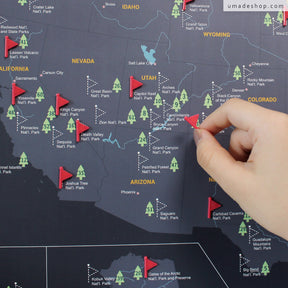umade-umap-美國國家公園插旗訂製地圖(實木框海報系列)-太空灰色-想去哪？去過哪裡？通通都可標起來，紀錄你的世界旅行足跡