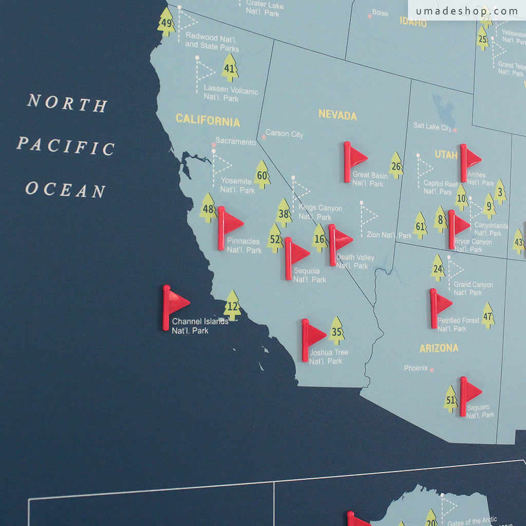 umade-umap-美國國家公園插旗訂製地圖(實木框海報系列)-隊長藍色-插旗地標磁鐵釦，紀錄標出你的世界旅行足跡