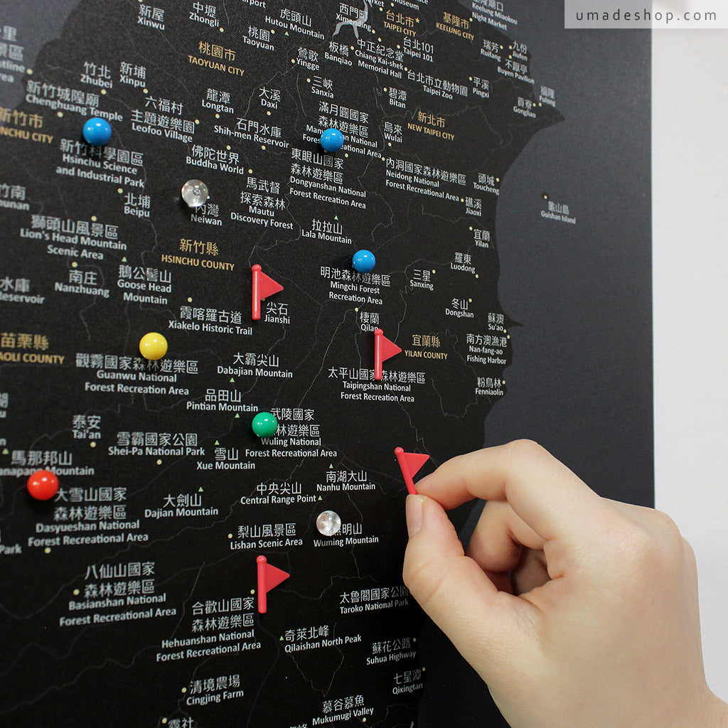 umade-umap-訂製台灣地圖(實木框海報)-夜幕黑色-拉拉山家庭旅行、六福村樂園畢業旅行規劃旅程