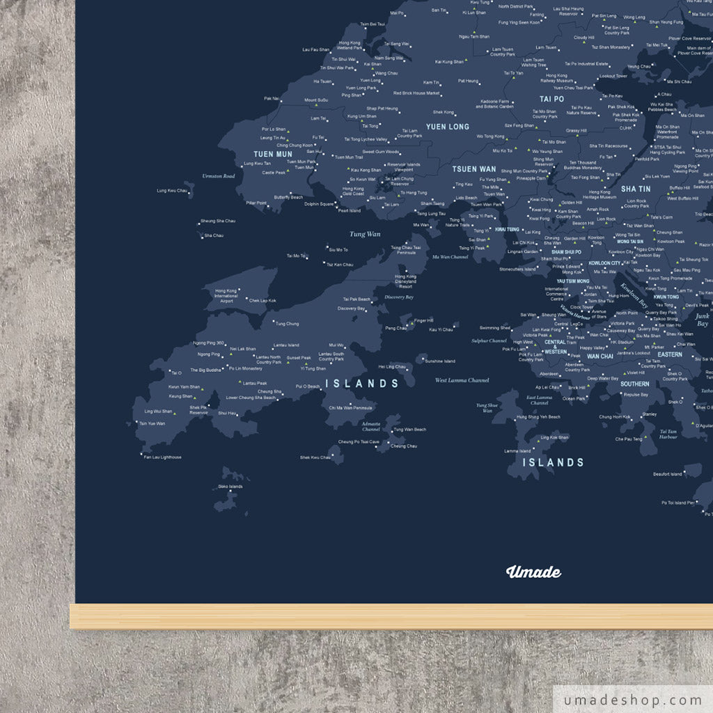 umade-umap-香港地圖(實木框海報)-海軍藍-香港知名行山、獅子山、郊野公園旅行