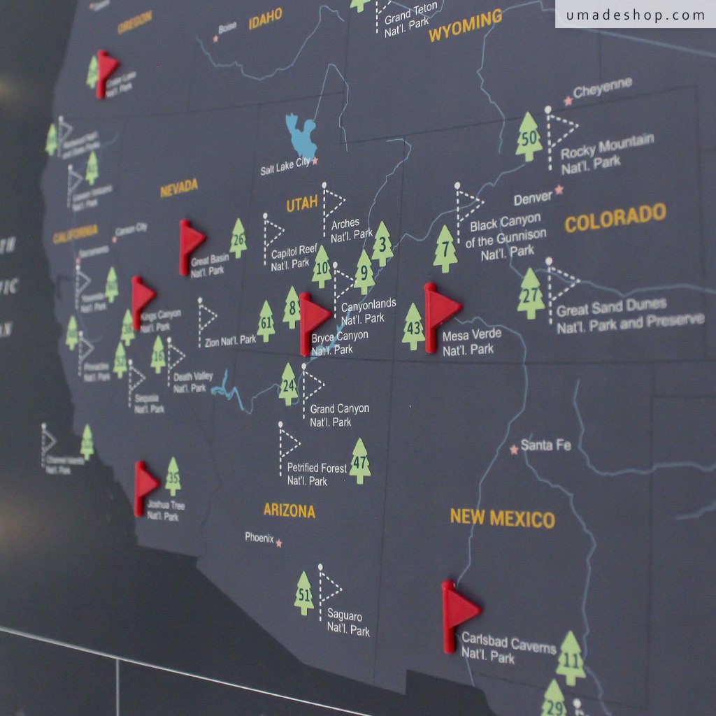 umade-umap-美國國家公園插旗訂製地圖(實木框海報系列)-太空灰色-把旅行回憶帶回家，直接掛載牆上，隨時回味旅遊趣事及足跡