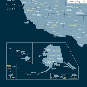 umade-umap-訂製美國地圖(壁幔/布)-隊長藍色-美國旅行必備單品，多個美國景點和名勝古蹟地點，愛旅行必收藏