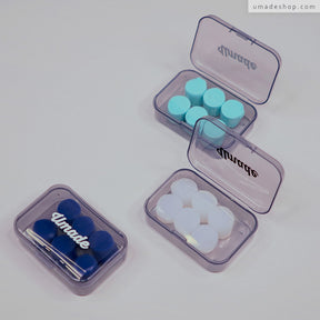 Umade可塑型耳塞實品近拍，一盒六入，附透明收納盒方便攜帶。