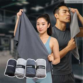 umade-萬用運動毛巾/萬用快乾巾/旅行毛巾，男性以毛巾擦拭臉部，搭配四色毛巾組