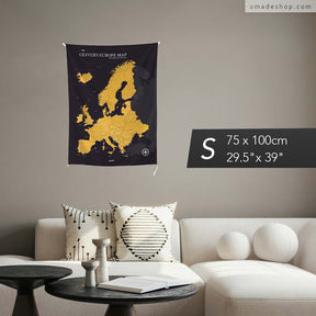 umade-umap-訂製歐洲地圖(壁幔/布)，Ｓ尺寸模擬在客廳沙發的大小