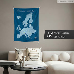 umade-umap-訂製歐洲地圖(壁幔/布)，Ｍ尺寸模擬在客廳沙發的大小