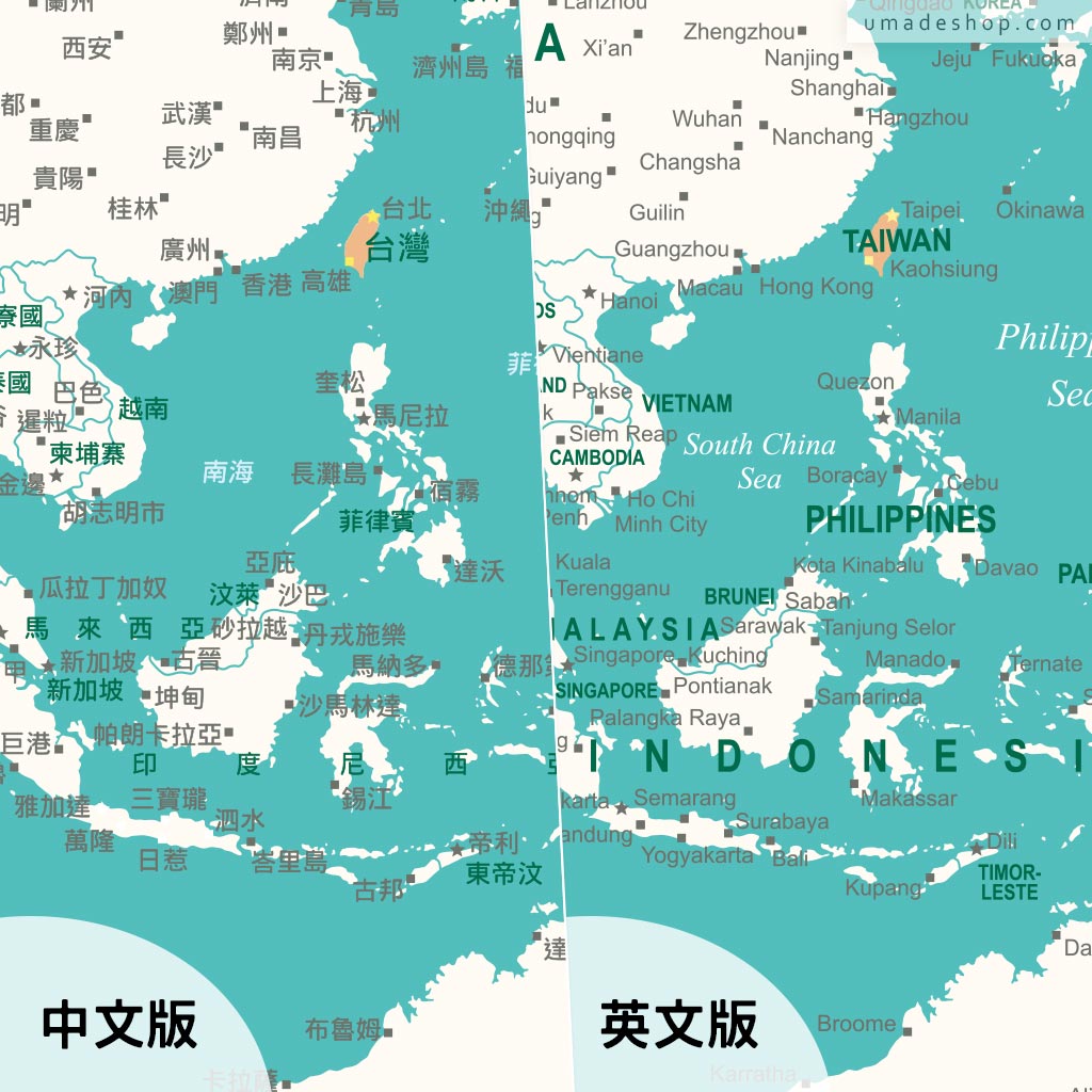 UMap。世界地圖World Map-湖水綠 Green (壁幔/布系列)