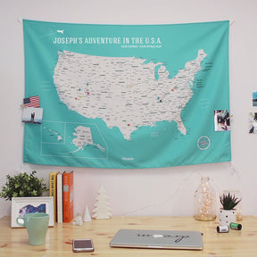 UMap。美國地圖U.S.A. Map - 輕柔粉 Rose Quartz & Serenity (壁幔/布系列)