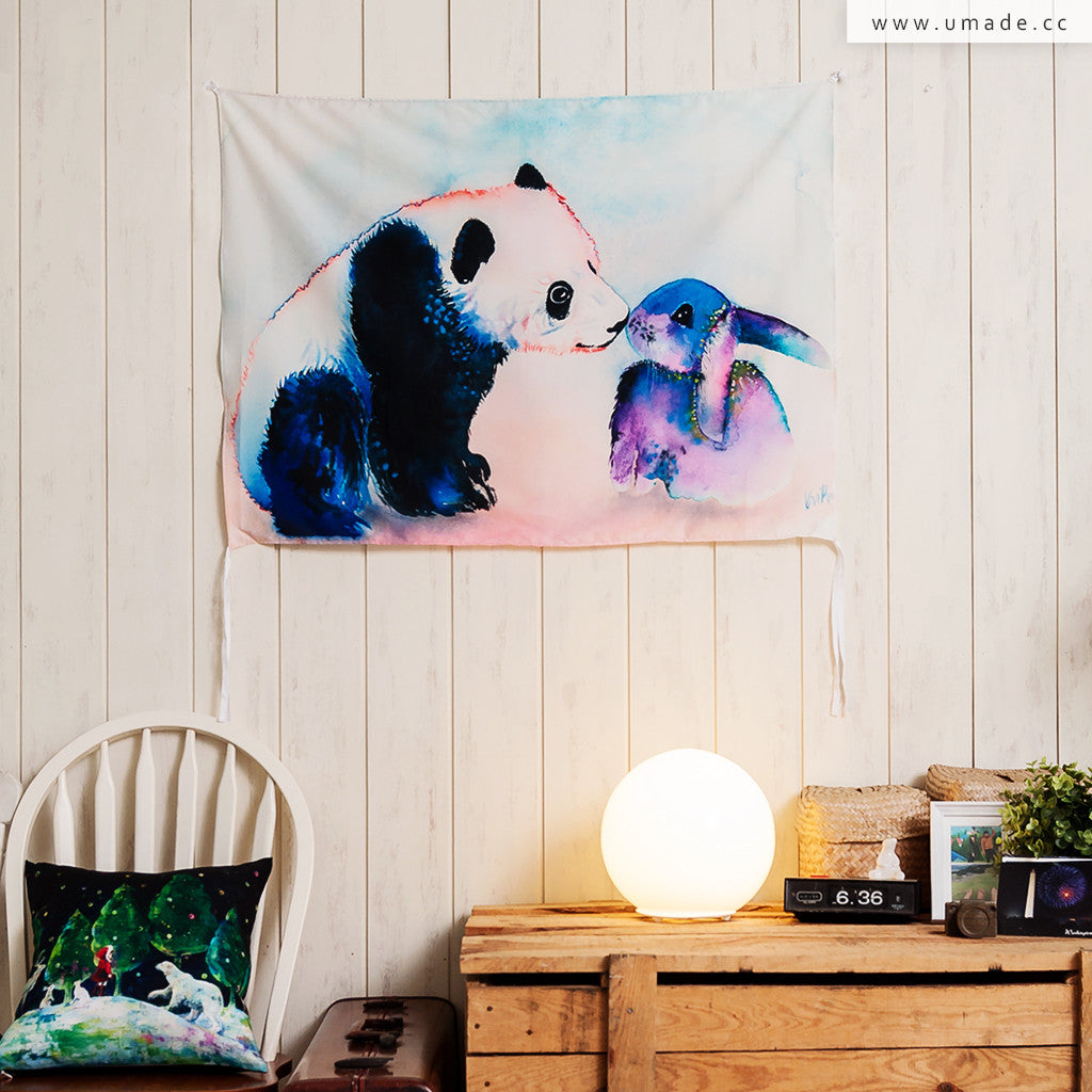 【藝術壁幔Wall Tapestry】 Panda & Bunny Love