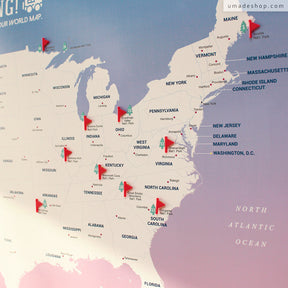 UMade訂製地圖專用 插旗地標磁鐵扣 紀錄美洲東岸旅遊足跡