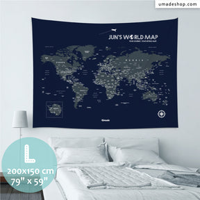 umade-umap-訂製世界地圖(壁幔/布)-海軍藍色-L大尺寸面積房間牆面佈置，清新房間裝飾