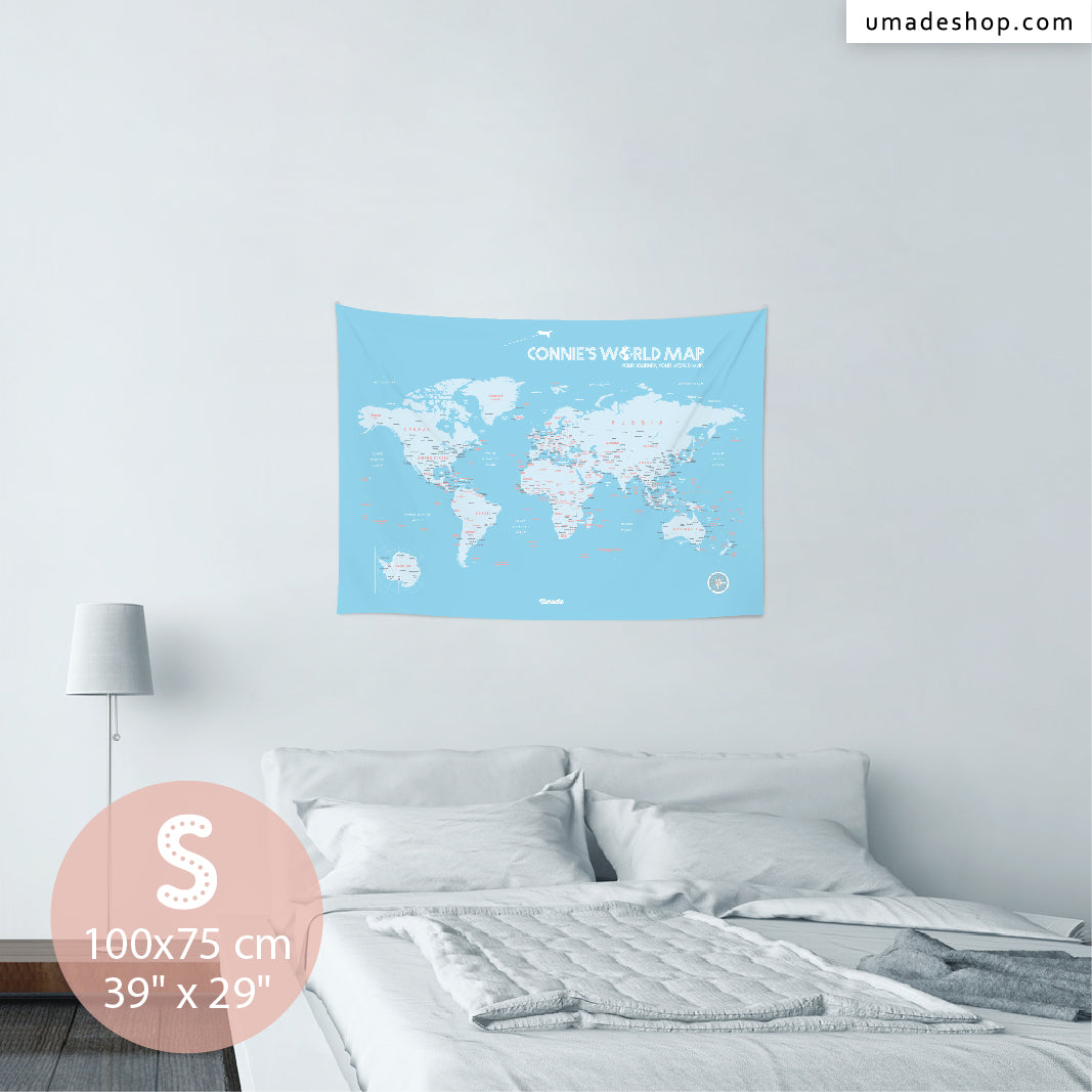 umade-umap-訂製世界地圖(壁幔/布)-寶寶藍色-S尺寸租屋處也能輕鬆佈置房間