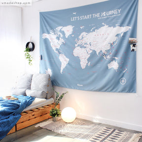 umade-umap-訂製世界地圖(壁幔/布)-月白灰色-清新簡約時尚風，一個人生活的舒適空間