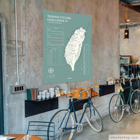 umade-umap-訂製台灣單車地圖(壁幔/布)-迷霧綠色-自行車餐廳佈置，工業風低調風格