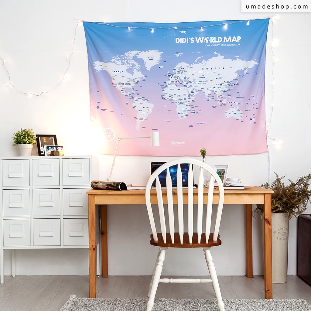 umade-umap-訂製世界地圖(壁幔/布)-輕柔粉色-房間書桌牆壁溫馨佈置