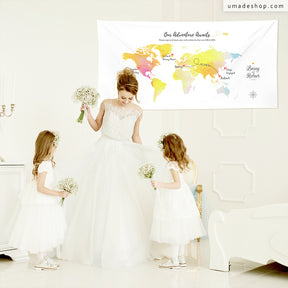 《客製化婚禮佈置-世界地圖簽名綢布幔》我們的彩色世界