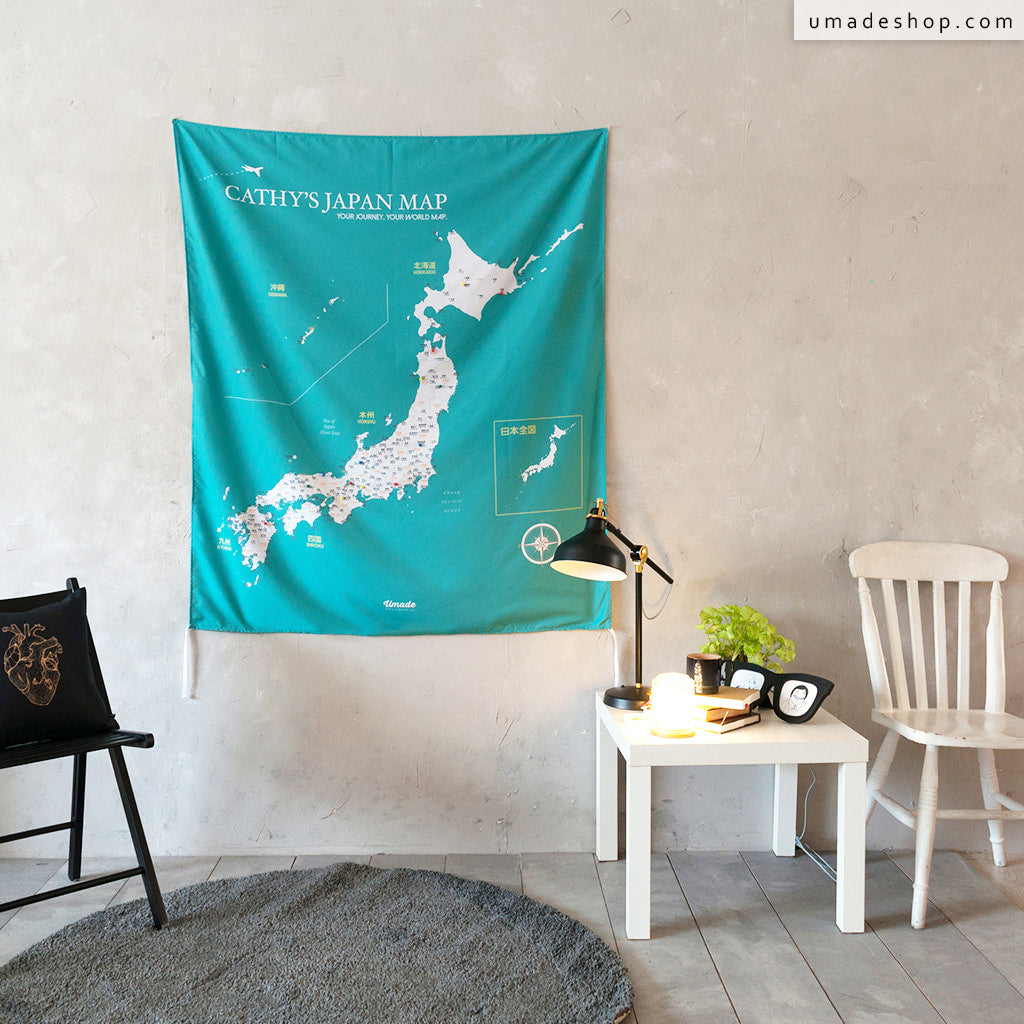 umade-umap-訂製日本地圖(壁幔/布)-玉石綠色-標記每個美好足跡，規劃未來的日本旅程