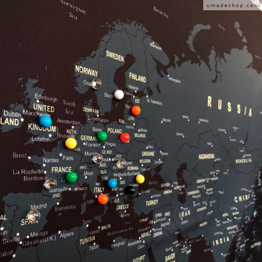 umade-umap-訂製世界地圖(壁幔/布)-彩色水晶磁鐵地標-星空黑色-環遊世界背包客紀錄每個旅行地點