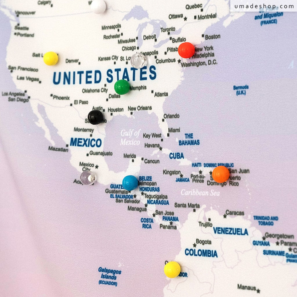 umade-umap-訂製世界地圖(壁幔/布)-彩色水晶磁鐵地標-輕柔粉色-去過哪些國家，環遊世界紀錄