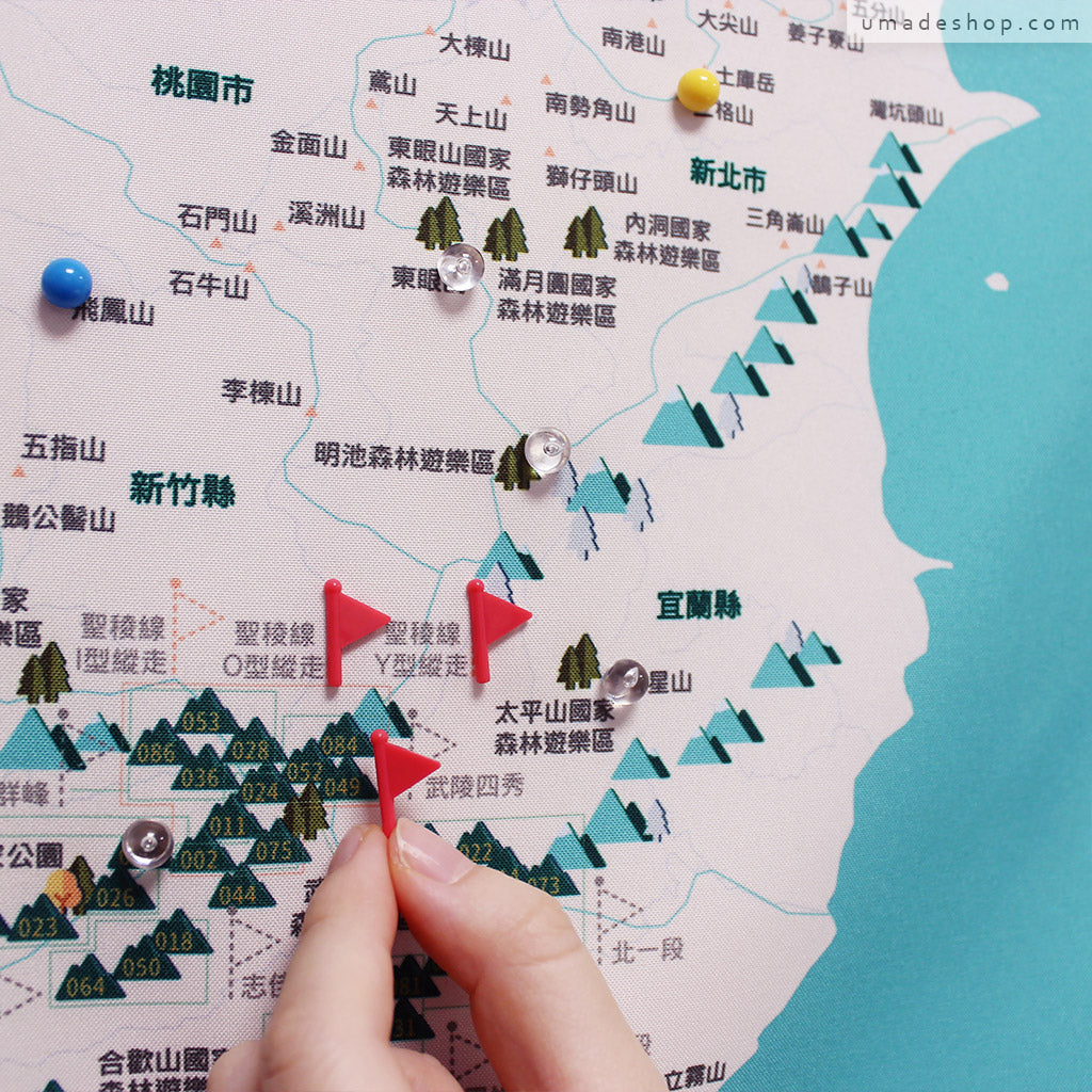 UMap。台灣百岳/小百岳地圖- 湖水綠(壁幔/布系列) Map of Taiwan 100