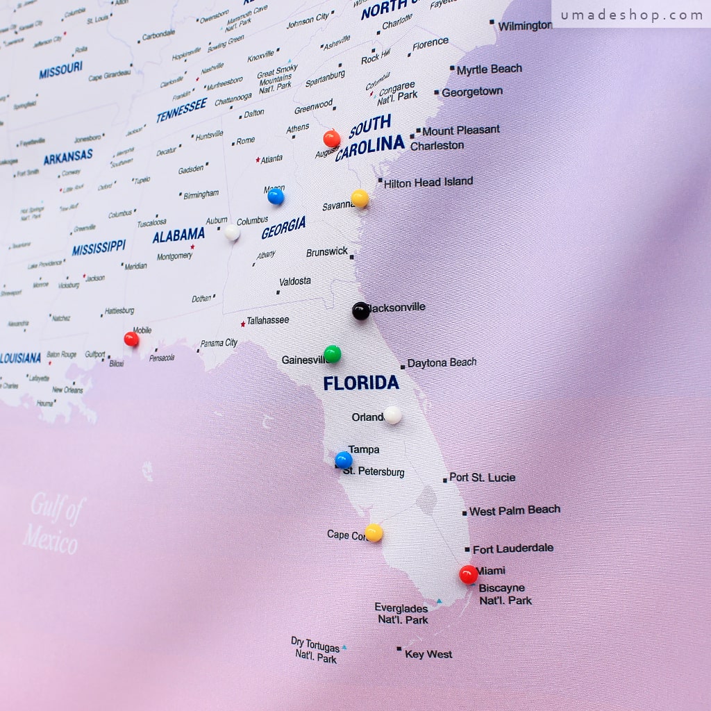 umade-umap-訂製美國地圖(壁幔/布)-輕柔粉色-旅遊足跡紀錄，旅行回憶收藏，還可以規劃即將到來的旅程，通通標上去
