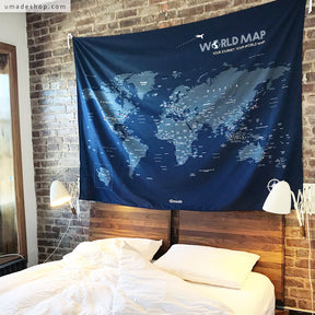 umade-umap-訂製世界地圖(壁幔/布)-海軍藍色-房間牆面佈置，質感品味的裝飾品