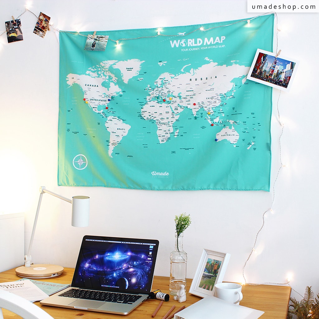 umade-umap-訂製世界地圖(壁幔/布)-湖水綠色-質感工作室書桌臥室佈置靈感